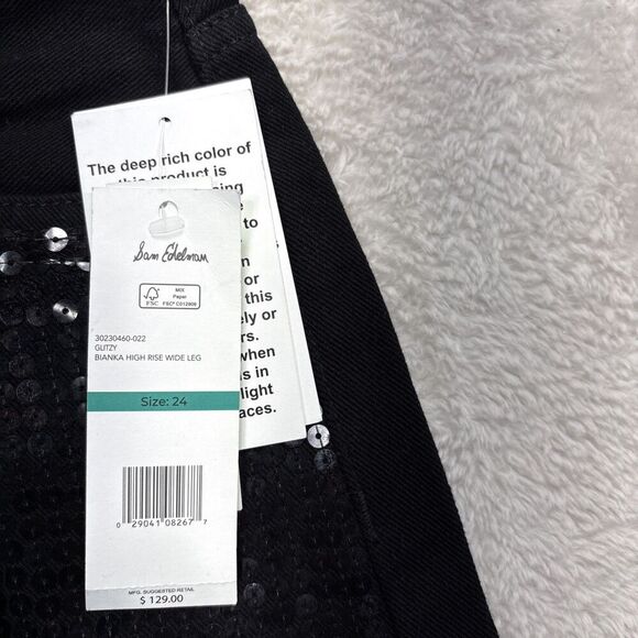 Sam Edelman Bianka Black Sequin Jeans Womens 24 High Rise Vintage Wide Leg New - Picture 10 of 15